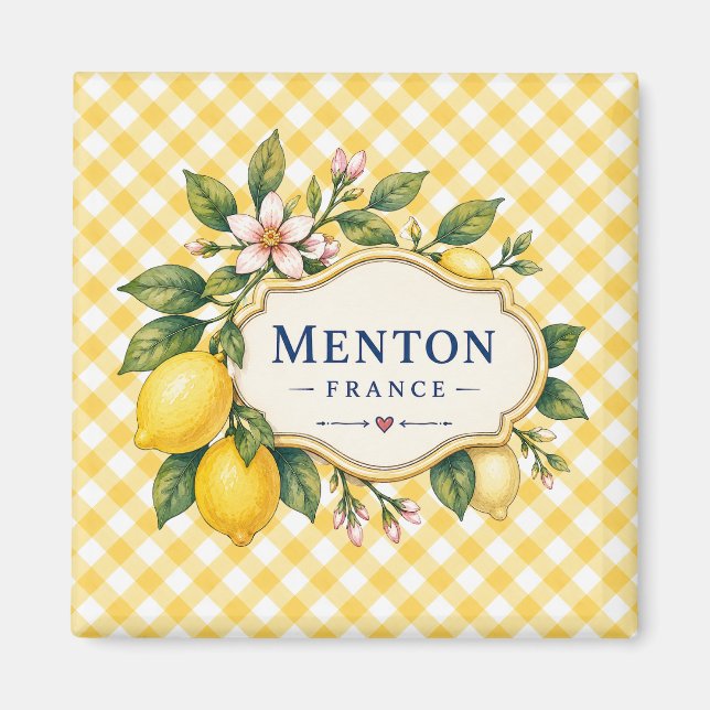 Menton French Riviera Magnet - Yellow Lemon (Devant)