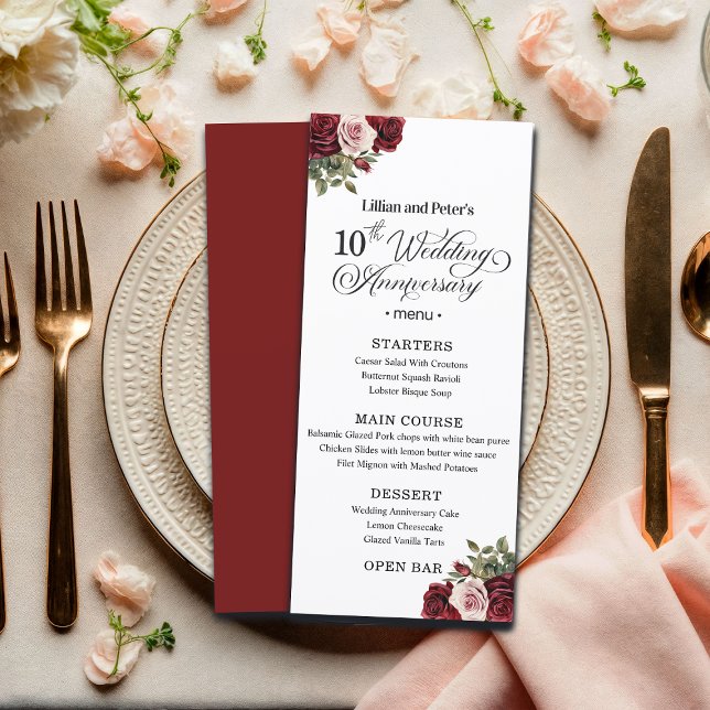 Menu 10e anniversaire de mariage floral élégant (Créateur téléchargé)
