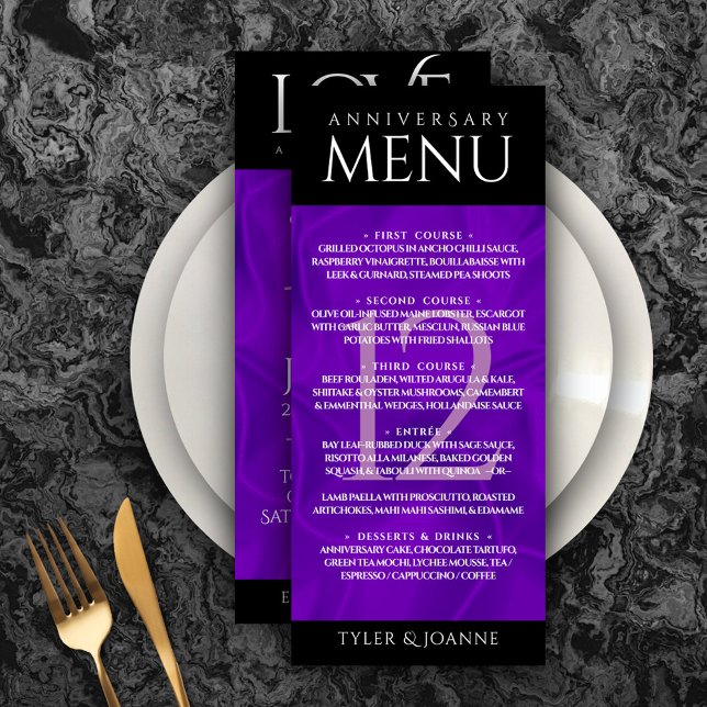 Menu 12ème anniversaire de la Mariage de soie (Elegant 12th Silk Wedding Anniversary Menu Rack Card Cover Photo.)