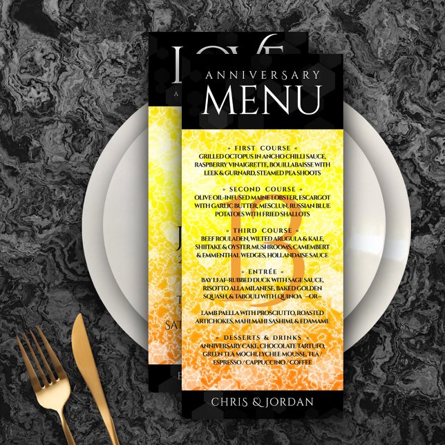 Menu 13ème anniversaire Mariage de la Citrine (Elegant 13th Citrine Wedding Anniversary Menu Rack Card Cover Photo.)
