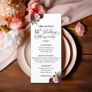 Menu 15e anniversaire de mariage floral élégant