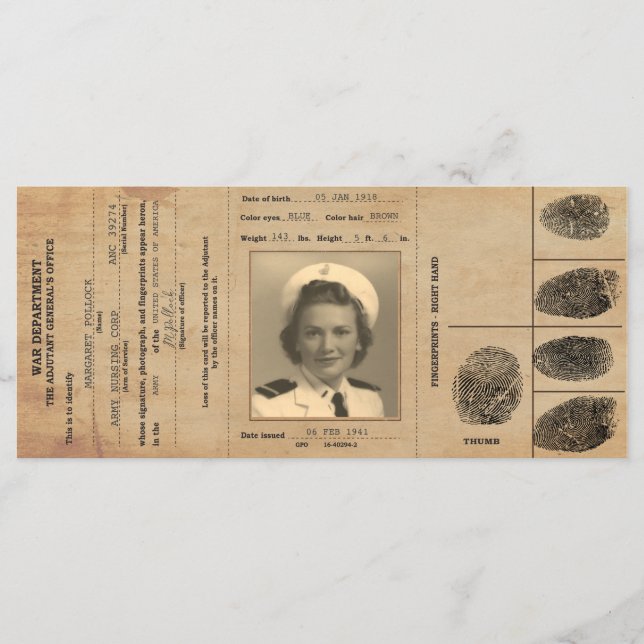 Menu 1940 Réplique d'identification du passeport (Devant)