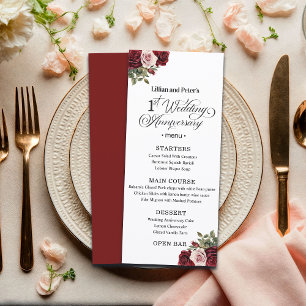 Menu 1er anniversaire de mariage floral élégant