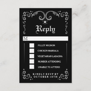 MENU 3.5x5 RSVP gothique blanc noir de Halloween