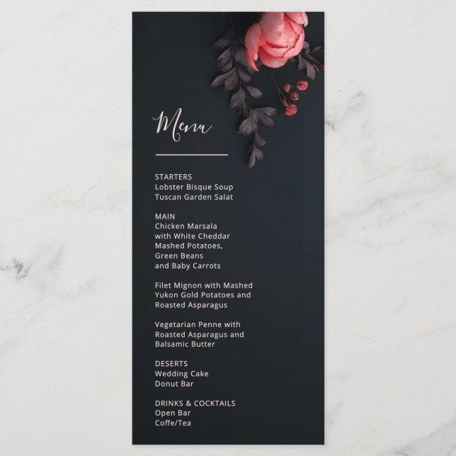 Menu 3 D Rose Mariage Romantique Sombre (Devant)