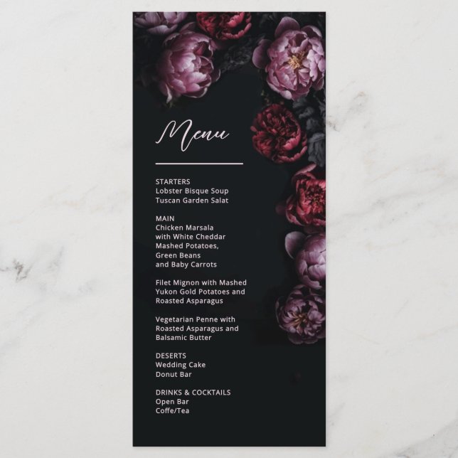 Menu 3D Purple and Dark Red Peony Wedding (Devant)