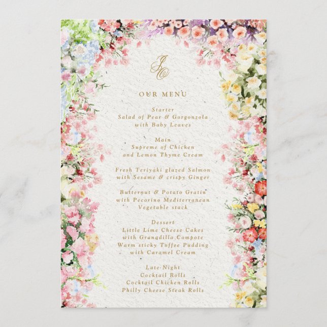 Menu 5 x 7 mariage floral d'été de château français (Devant)