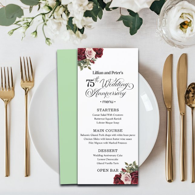 Menu 75e anniversaire de mariage floral élégant (Créateur téléchargé)