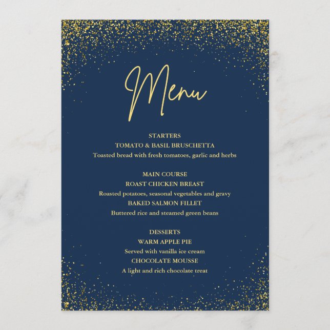 Menu 75th birthday Navy Gold Glitter (Devant)