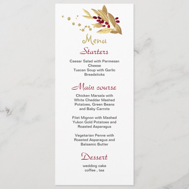 menu à fleurs bordeaux & or mariage (Devant)