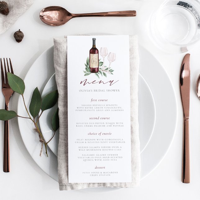 Menu À l'amour Toast au vin Thème de mariage ou douche (Créateur téléchargé)