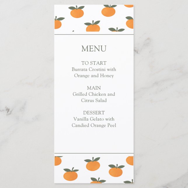 Menu A Little Cutie Orange Gender Neutral Citrus Modern (Devant)