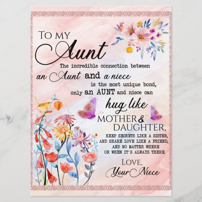 Menu À Mon Cadeau Tante, Cadeau Papillon De La Nièce (Devant)