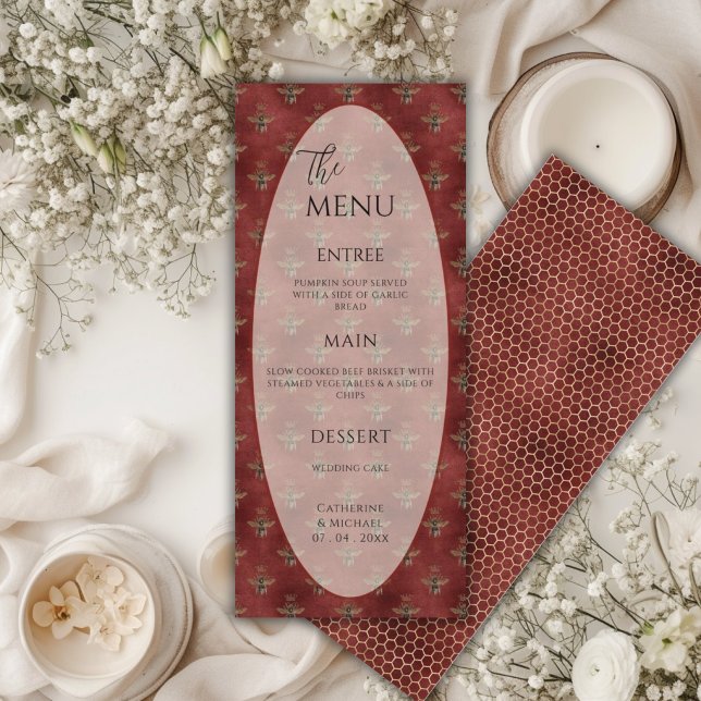 Menu Abeille Bourdon Rouge Élégant Mariage (Créateur téléchargé)