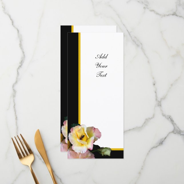 Menu Abeille sur roses rose jaune Fleurs (Devant/Arrière en situation)