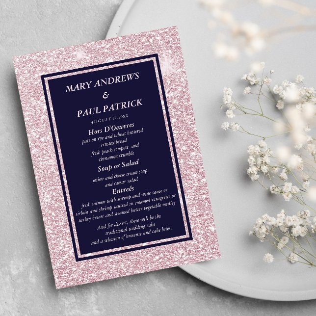 Menu abstrait bleu marine rose pailleté (Abstract navy blue pink glitter Menu )