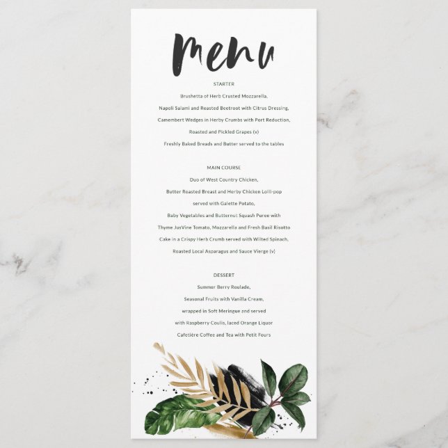 Menu abstrait tropical moderne peint mariage (Devant)