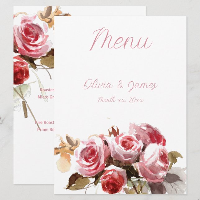 Menu Accueil mariage rose Rose antique (Devant / Derrière)