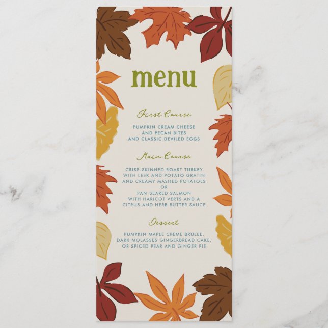 Menu Action de grâce des feuilles qui tombent (Devant)