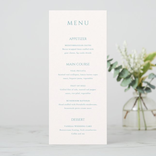 Menu Addison Turquoise Green Classic Mariage élégant (Debout devant)