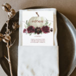 Menu Affaire Burgundy Pumkin<br><div class="desc">Display your delicious menu on these lovely cards - perfect size to place on each plate ! This design fea lovely script font et beautiful Burgundy Pumkin Fall floral bouquet. Easily edit the food items ! Lac the collection for more matching items !</div>