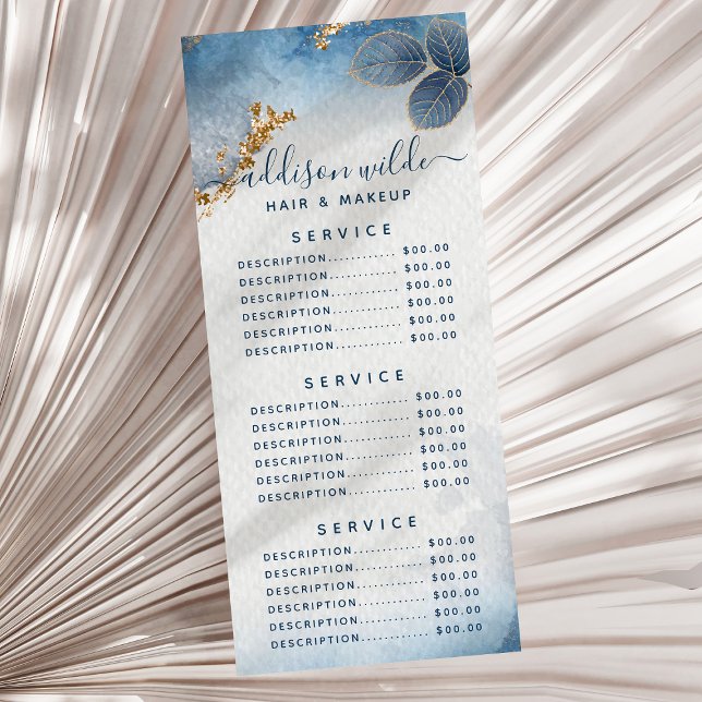 Menu Affaires Feuilles Aquarelle Or Bleu (Créateur téléchargé)