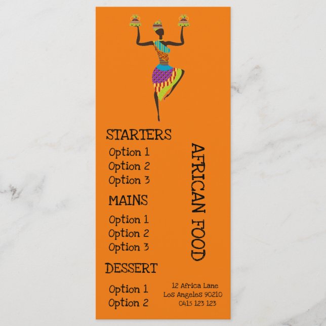 Menu africain de dîner de restaurant (Devant)