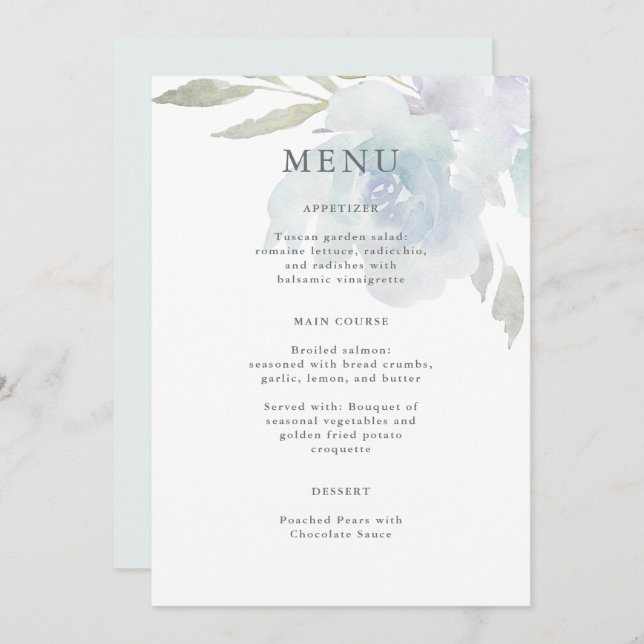 Menu Airy Blue Floral Quinceanera (Devant / Derrière)