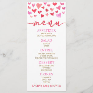 Menu alimentaire Baby shower Red Pink Valentine