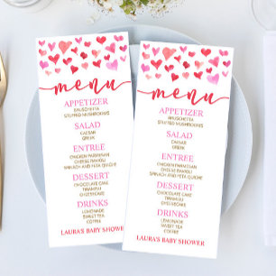 Menu alimentaire Baby shower Red Pink Valentine