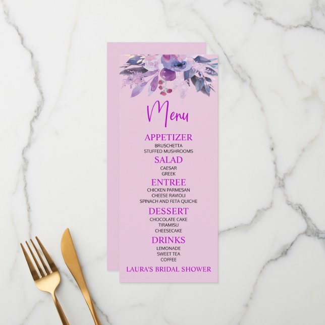 Menu Alimentation Fête des mariées Lilac violet (Devant/Arrière en situation)