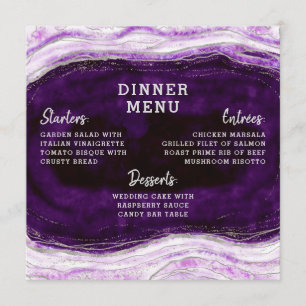 Menu Amethyst Purple & Silver Geode Agate Dîner Carré