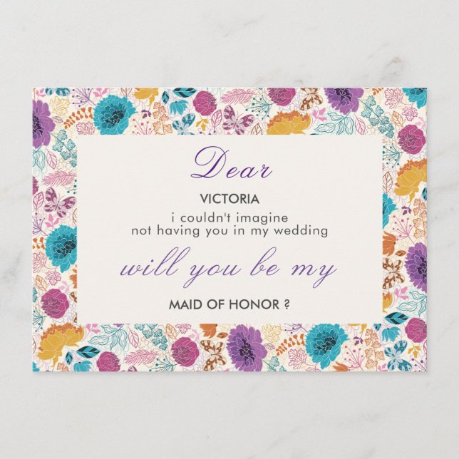 Menu Amour en Fleurs Mariage Romantique Rose Violet (Devant)