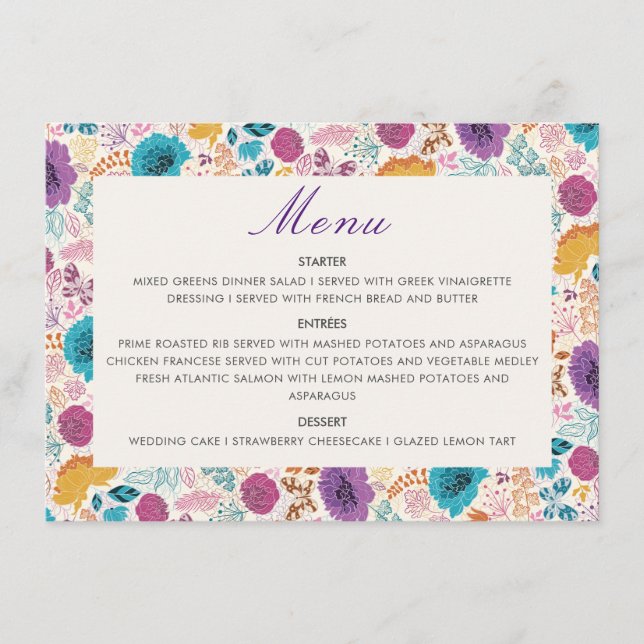 Menu Amour Fleurissant Fleurs Romantiques Rose Violet M (Devant)