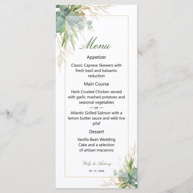 Menu Amour Intemporel Mariage Botanique et Verdure  (Devant)