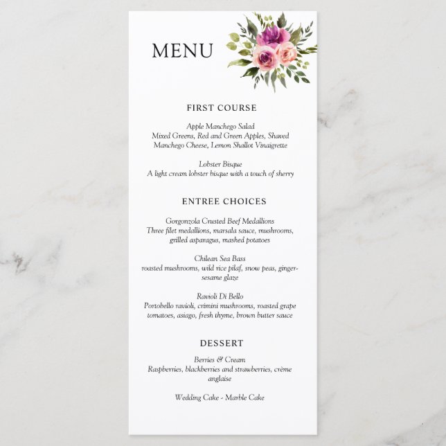 Menu Ampersand Floral Moderne Rose Pêche et Noir (Devant)