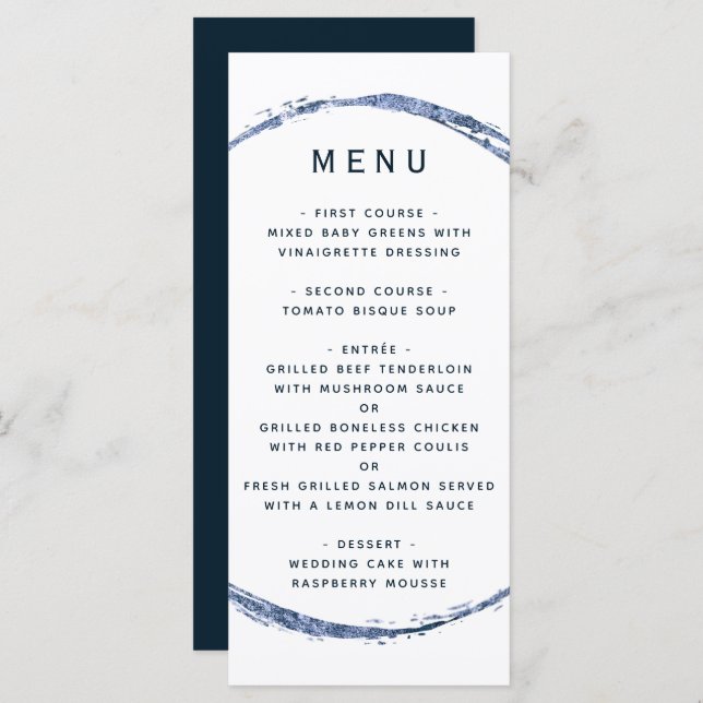 Menu Ampersand Mariage du cercle rustique bleu marine (Devant / Derrière)