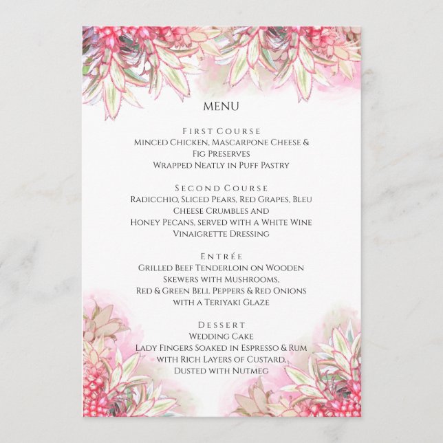 Menu Ananas rose exotique Mariage (Devant)