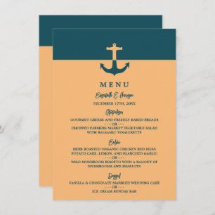Menu Ancre nautique - Bleu corail - Mariage plage