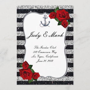 Menu Ancre nautique Mariage Silver Black Stripes