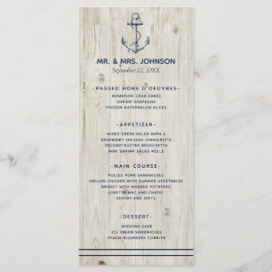 Menu Ancre nautique Mer Rustique Mariage de bois