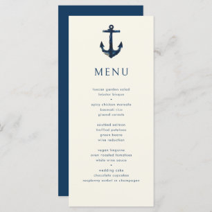 Menu Ancre nautique Moderne Simple Marine Mariage bleu