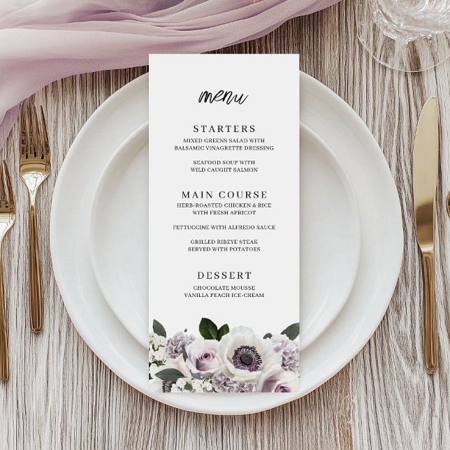 Menu Anémone blanche et Fête des mariées florale violet (Créateur téléchargé)