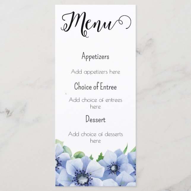 Menu Anémone Bleue et Eucalyptus (Devant)