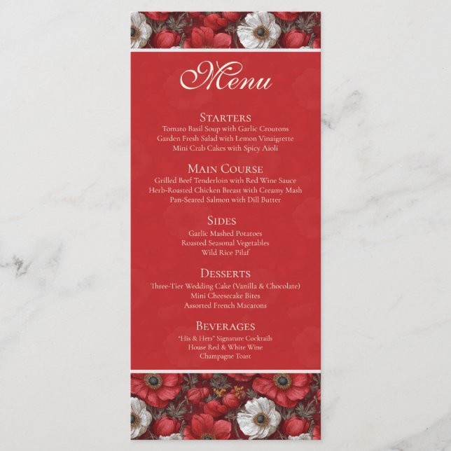Menu Anémones Romantiques Mariage de Ville Étincelant (Devant)