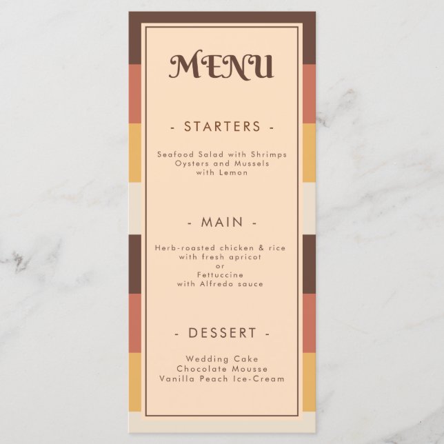 Menu Années 70 rétro les années 70 Mariage Super (Devant)