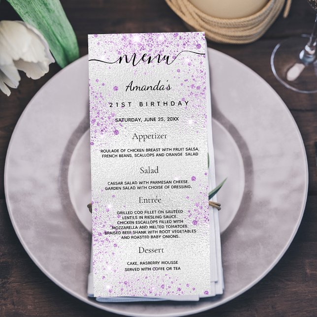 Menu Anniversaire argent violet métal monogramme (Créateur téléchargé)