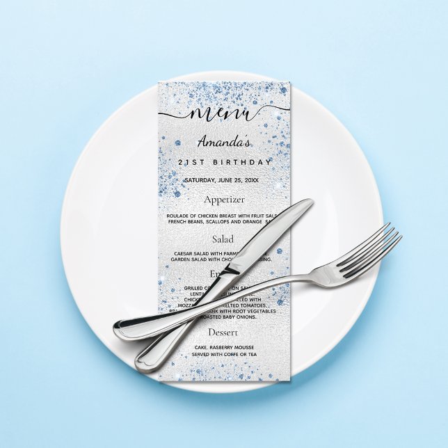 Menu Anniversaire bleu argenté nom de la parties s (Créateur téléchargé)