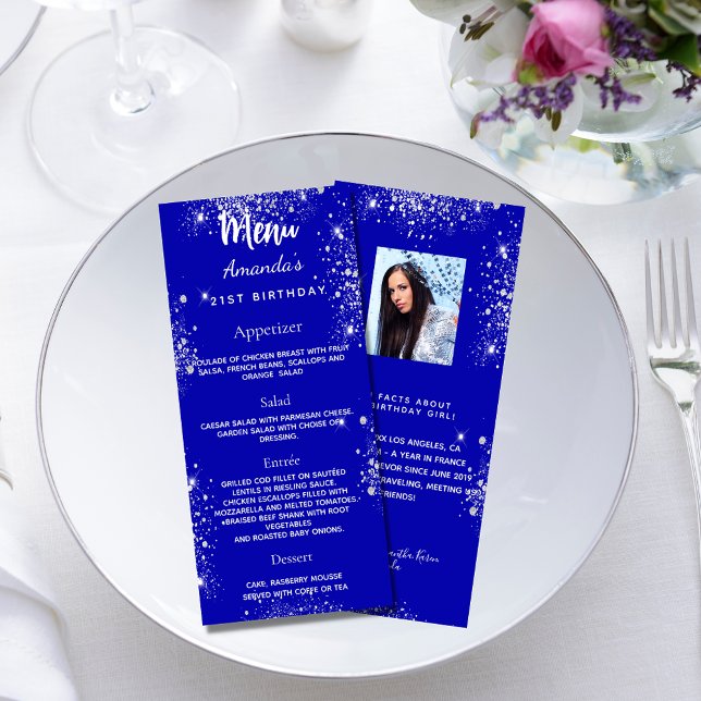 Menu Anniversaire bleu royal argent photo faits am (Créateur téléchargé)