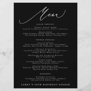 Menu Anniversaire Calligraphie Noir Blanc Classique